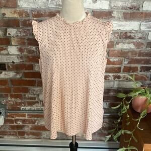 Andrianna Papell Pink with Black Polk Dot Ruffle Sleeve & Neck Short Sleeve Top